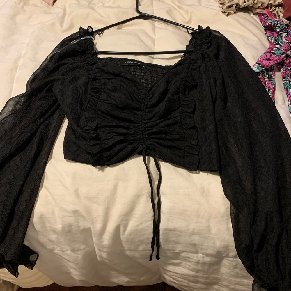 Cropped black blouse lace worn once